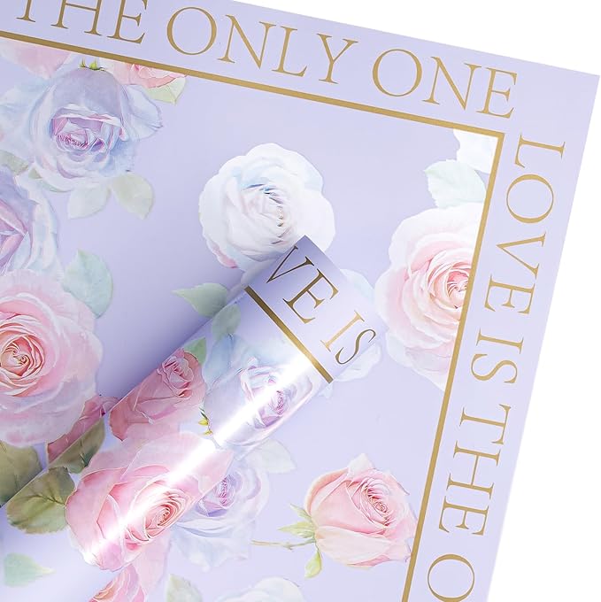 WRAPAHOLIC 20 Sheets Purple Flower Wrapping Paper - 22.4 x 22.4 inch Rose Design Water-Resistant Floral Bouquet Wrapping Paper, Florist Supplies Packaging for Wedding Birthday Gift DIY