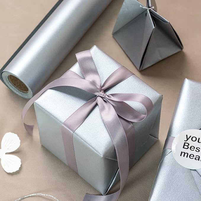 RUSPEPA Silver Matte Wrapping Paper - Solid Color Pearly - luster Paper Perfect for Wedding, Birthday, Christmas, Baby Shower -17 Inches X 32.8 Feet