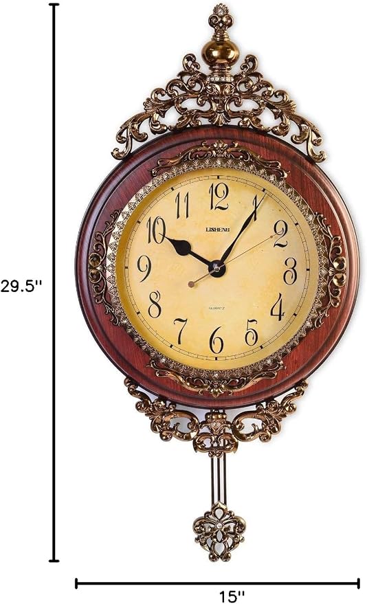 SHISEDECO Elegant, Traditional, Decorative, Hand Painted Modern Grandfather Wall Clock Fancy Ethnic Luxury Handmade Decoration, Swinging Pendulum for New Room or Office. Large. 29.5 Inch. (Brown-B)