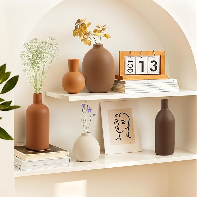 Small Ceramic Vase Set of 5 Modern Home Decor Handmade Pottery Vase for Home TV Stand Living Room Fireplace Farmhouse Bathroom Entry Table Dining Table Decor