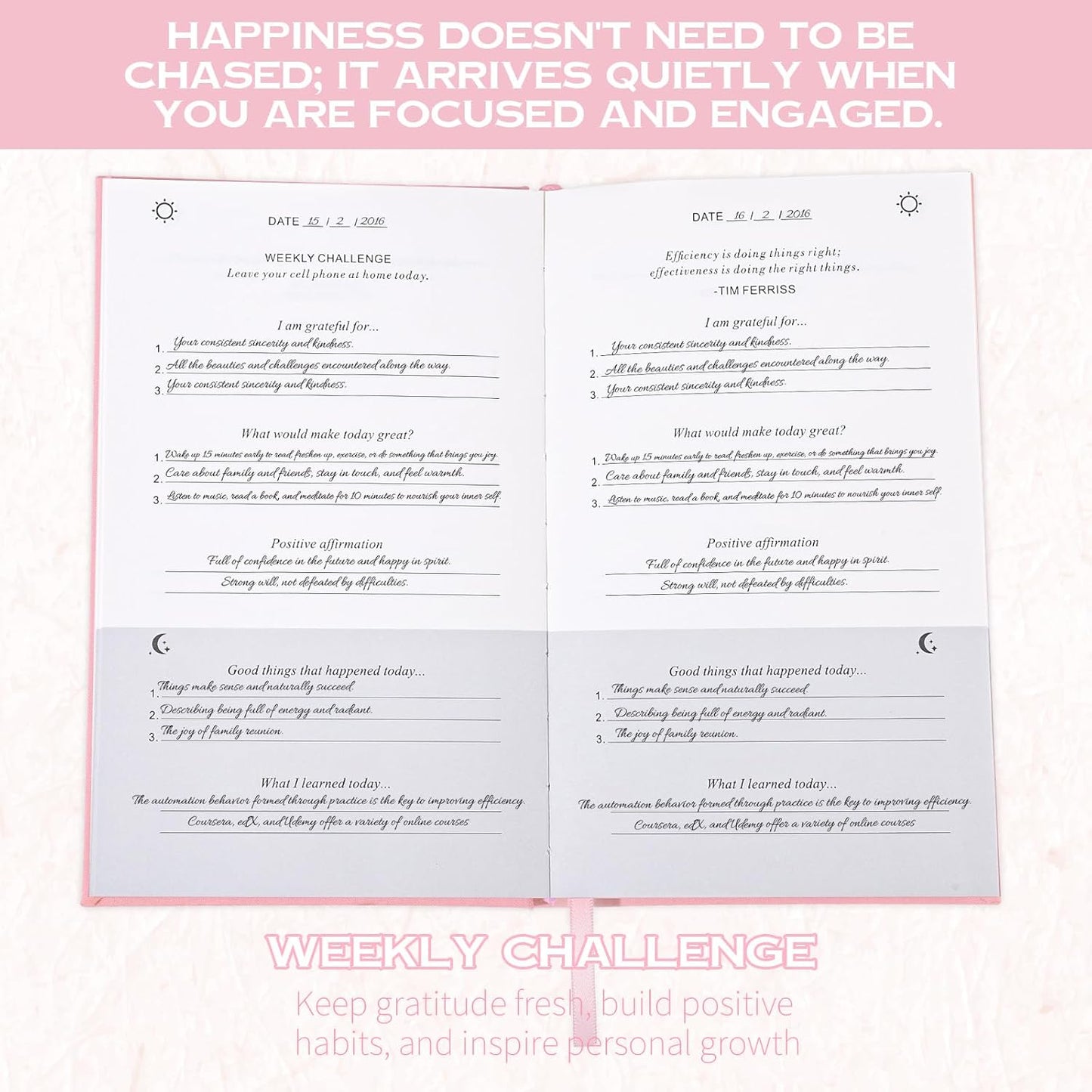 Thboxes Daily Gratitude Journal - Undated 5-Minute Journal for Happiness & Mindfulness | Light Pink, 8.4 x 5.7 Inch