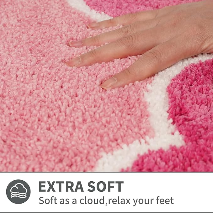 Cute Scalloped Rose Pink Bathroom Rugs Mat,Non Slip Absorbent Quick Dry Runner Rug for Shower Room Bedroom,Microfiber Long Bath Mat for Bath Floor Washable Carpet for Shower Tub Sink,24"x59"