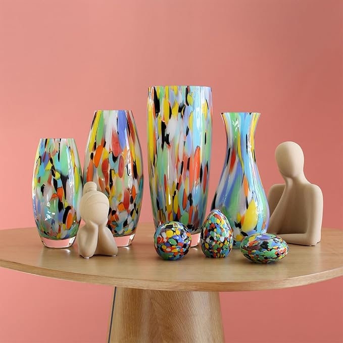 Ca D Oro Murano-Style Colored Glass Vase Confetti Effect Hand Blown Art Glass Crystal for Flower, Room Decoration and Centerpiece - Model AD3
