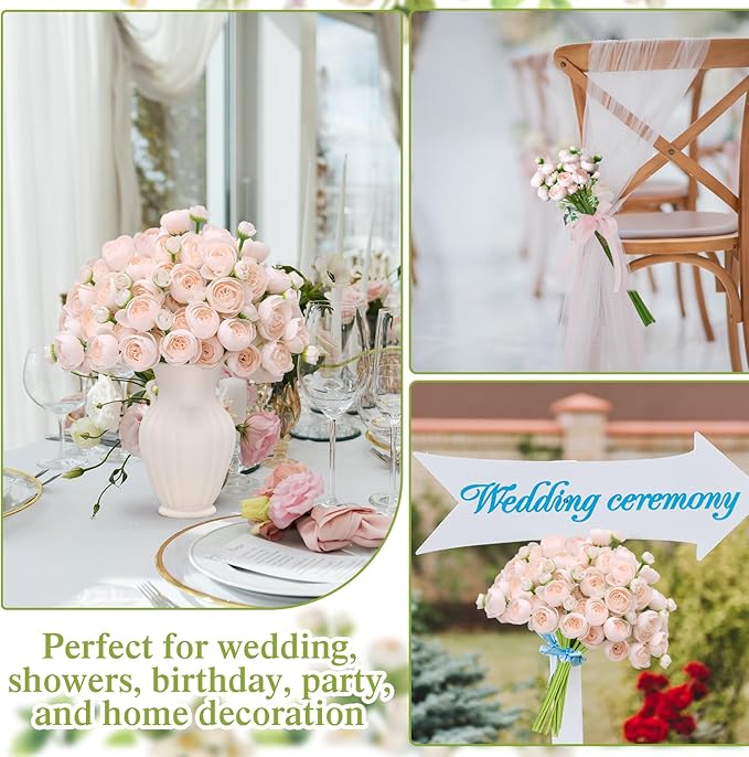 Ranunculus Artificial Flower,18 Pcs Champagne Faux Silk Mini Peony Flowers Fake Peonies Wedding Flowers DIY Bouquet for Centerpieces Arrangements Bridal Shower Decorations (Champagne)