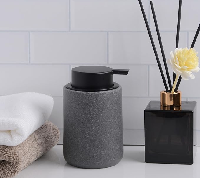 Clasin Home Resin Hand Soap Dispenser with Easy-to-Press Pump, Refillable Liquid Soap Dispenser with Sandstone Like Finish, Waterproof Bottle Labels for Bathroom Kitchen Dish Lotion (Gray, 10 oz)