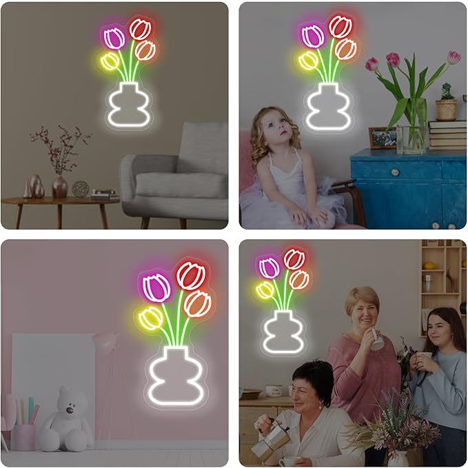 Tulip Flower Neon Sign for Wall Decor LED Tulip Lamp for Bedroom Wall Decor Flower Shop Decor, Tulip Sign for Living Room Studio Bedroom Party Decoration, Mother's or Valentine's Day Gifts