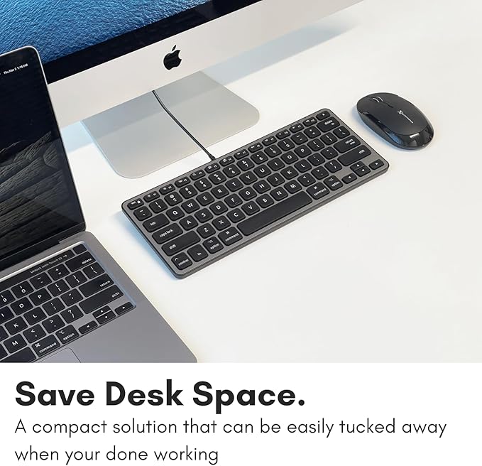 Macally Wired Keyboard for Mac with USB Hub (2X USBC / 1x USBA) - Compatible Small Apple Key Board with 2 in 1 USB Plug - for MacBook Pro/Air, Mac mini, iMac