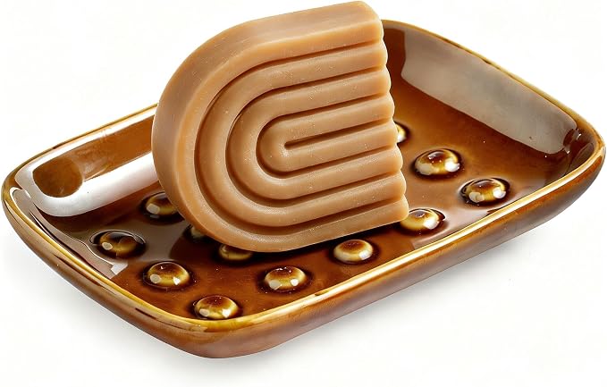 Miamolo Soap Dish for Shower, Ceramic Soap Dish for Bar Soap Sponge, Soap Holder Saver Tray for Bath Kitchen Sink Bathtub, Farmhouse Decor, Raised Pattern - Keep Soap Dry, Dark Brown