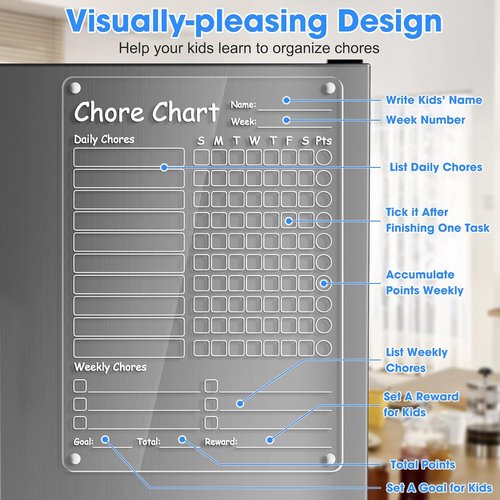 Acrylic Chore Chart Clear Dry Erase Checklist Chore Boars for Family Chores Checklist Reward Chart Responsibility Chart, 12x9'', 1 Pack