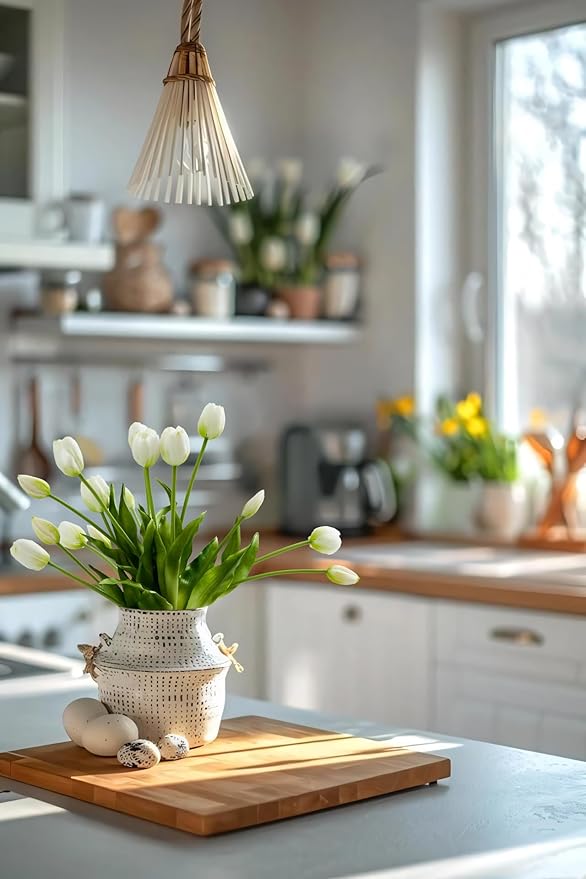 Sousi Real Touch Tulips Artificial Flowers Latex Faux Tulip Realistic Fake Tulips Flowers for Wedding Home Decorations (10, White)