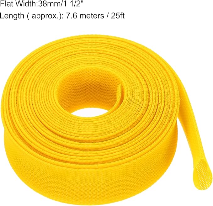 uxcell Expandable Sleeving, 1 1/2-inch 25ft Cable Sleeve, Yellow