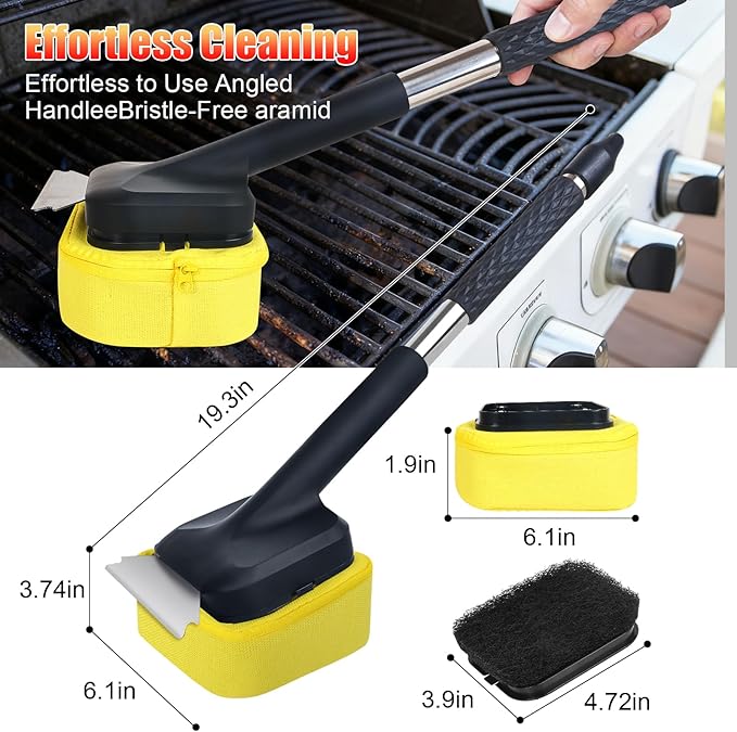 Grill Brush Bristle Free with 2 Replaceable Heads, Steam-Enhanced Scraper for Cast Iron & Stainless Steel Grates, Safe Non-Scratch Barbecue Cleaner for Outdoor Grills