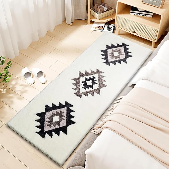 White Boho Bathroom Rug Runner 60x24 Washable Long Bath Mat for Bathroom Tub Bedroom Kitchen Laundry Room Home Decor Fluffy Soft Bohemian Carpet Runner