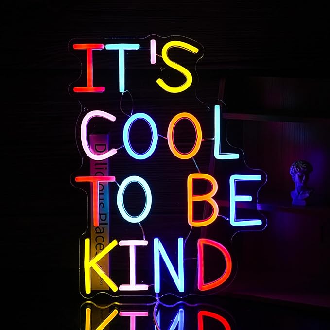 It's Cool To Be Kind Neon Sign Student Led Neon Light Powered by USB for Wall Decor Dimmable Be Kind Neon Light Sign for Classroom Bedroom Office Club Shop Bar School (Multicolored)