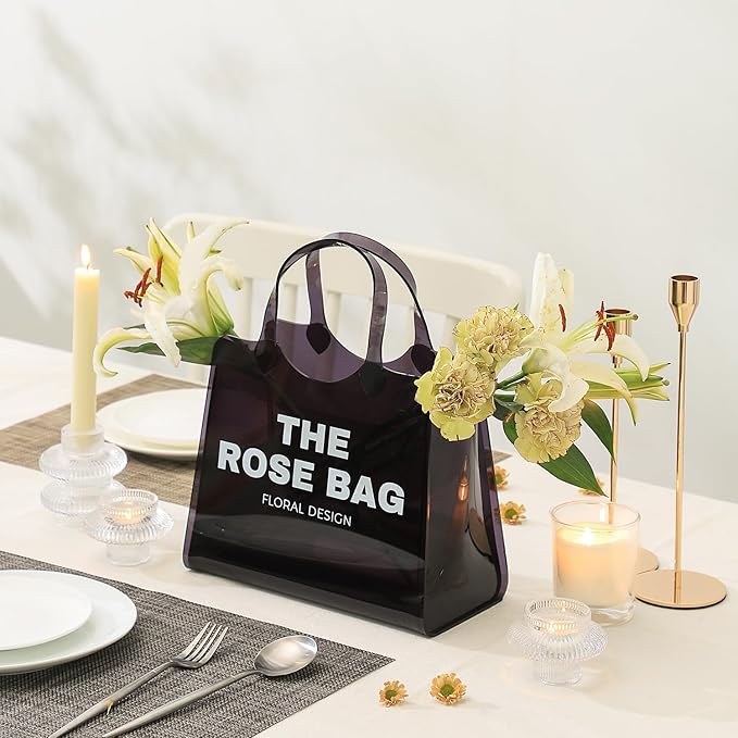 Purse Vase, Acrylic Purse Flower Vase, Black Acrylic Vase, Modern Flower Vase, Aesthetic Bag Vases for Flowers, Decorative Tote Bag Vases for Wedding, Living Room, Bedroom, Table, Office