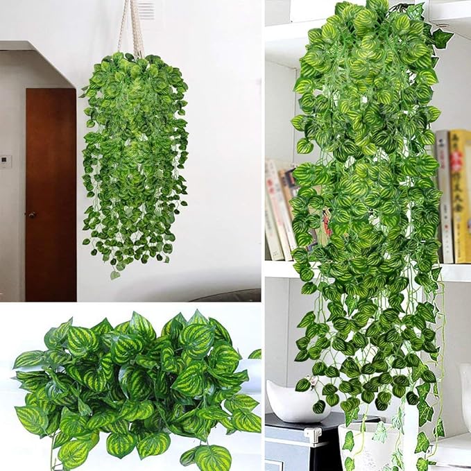 84 feet Artificial Vines Greenery Garland Fake Hanging Leaves Faux Foliage Plants for Wedding Party Garden Home Kitchen Office Wall Decorations (Watermelon/12 Strands)