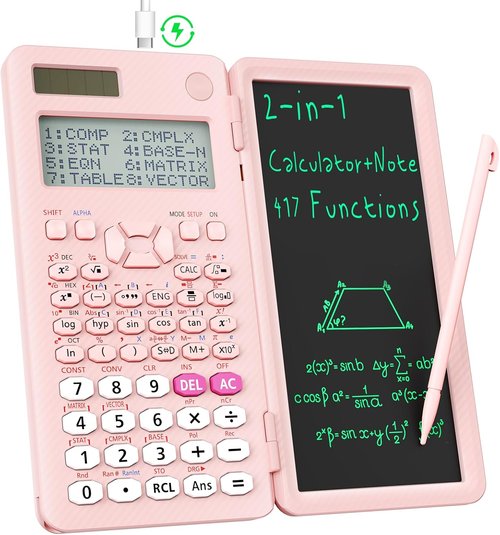 ROATEE 991ES MAX Scientific Calculator - 4-Line LCD Display & Portable Notepad for Students | Pink