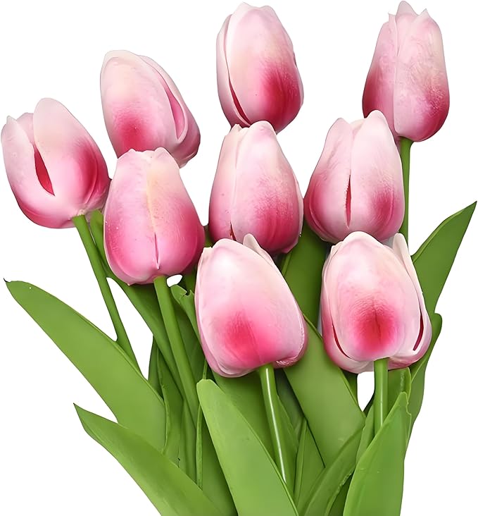 10 Pcs Rose Red Artificial Tulip Silk Fake Flowers 13" for Home Office Wedding Decor Arrangement Bouquet Faux Flowers for Decoration