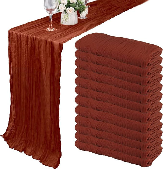 12 Pack 10Ft Cheesecloth Boho Gauze Table Runner - 35x120 Inch Rustic Cheese Cloth Long Romantic Table Runner for Wedding Bridal Shower Birthday Party Decor (Terracotta)