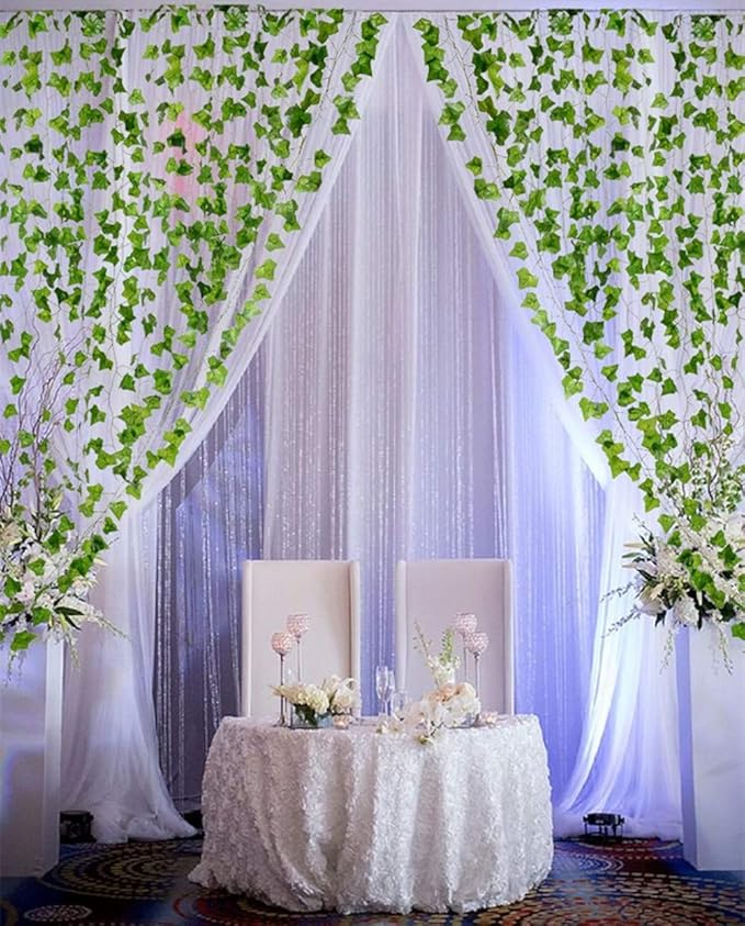 168 Feet Artificial Ivy Leaf Plants Fake Vine Hanging Garland Greenery Foliage for Home Kitchen Garden Office Wedding Wall Decor (Ivy/24 Strands)