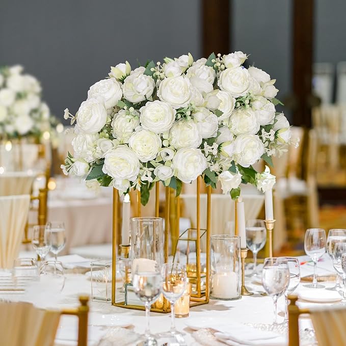 SOMYTING Peonies Artificial Flowers, Fake Flowers White Peonies Faux Flowers Vintage Artificial Silk Flower Peonies Bouquets Floral Arrangements Home Wedding Party Coffee Table Decor (White, 4PCS)
