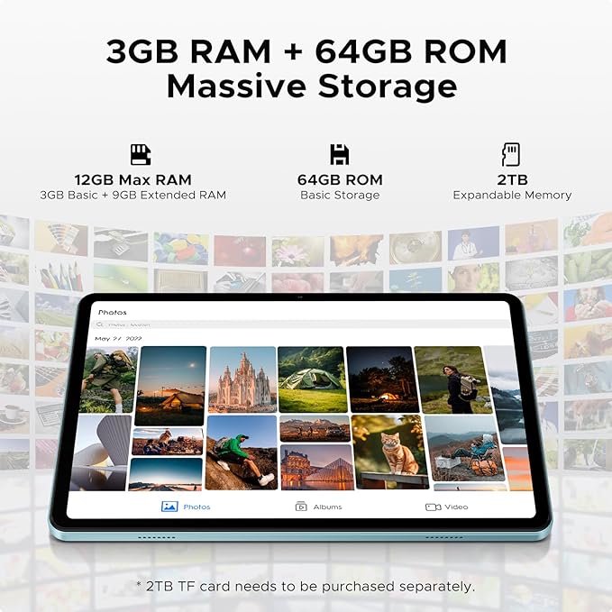 DOOGEE Tab A9 Android Tablet,10 inch Tablet,12GB+64GB/2TB TF,6580mAh Gaming Tablets,2.0GHz Quad Core,1280x800 IPS HD,Dual Speakers,5G WiFi,BT5.0,Face Unlock,Android 15 Tablet with Keyboard,Pen&Mouse