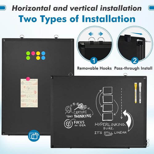 Magnetic Chalkboard - Double-Sided Dry Erase Board | 24”x18” Black Framed for Home, School & Office
