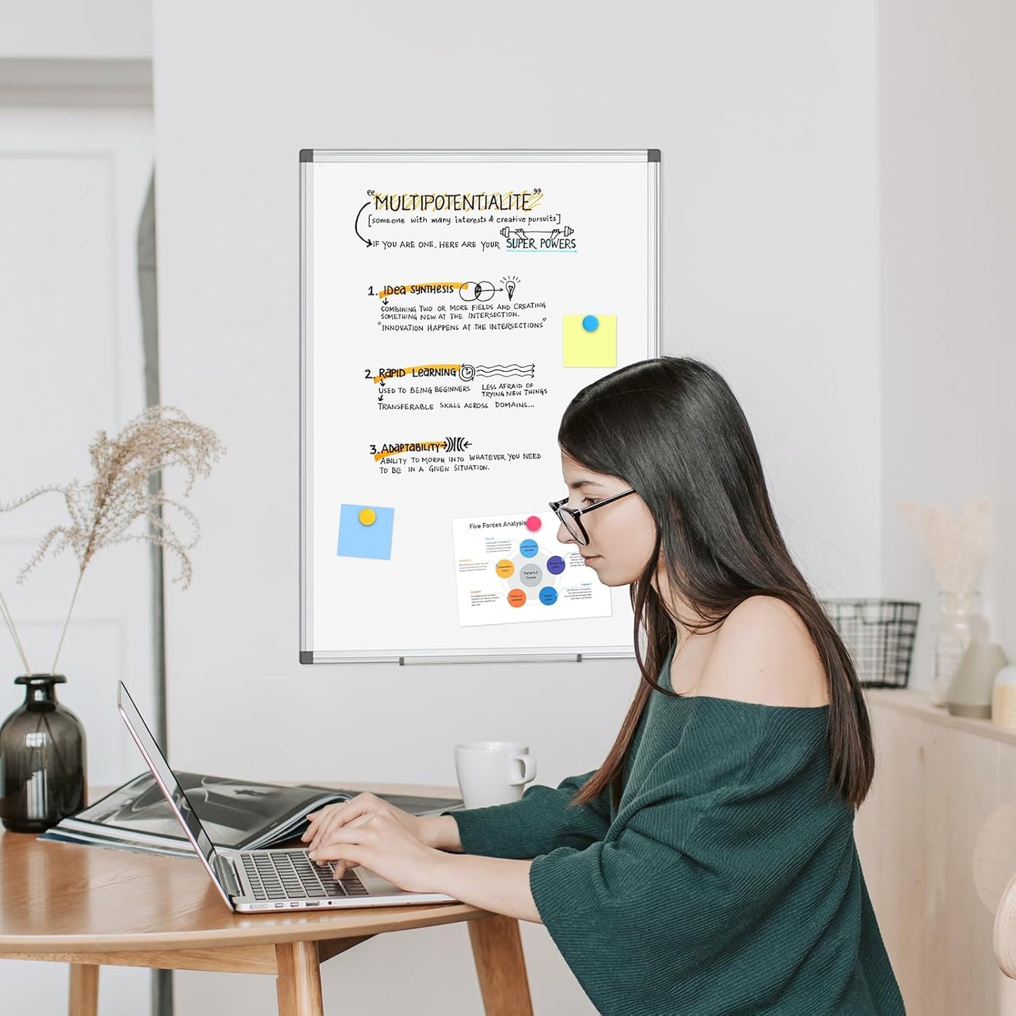 WALGLASS Double-Sided Dry Erase Board - 24" x 18" Magnetic Whiteboard with Silver Aluminum Frame for Home & Office