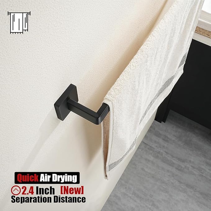 JQK Black Towel Bar, Rounded Edges 26.41 Inch Towel Rack, 304 Stainless Steel Bathroom Wall Mount, Useable Length 24 Inch, TB250L24-PB