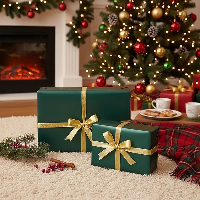 Dark Green Christmas Wrapping Paper, 17inch x 33ft Matte Metallic Green Solid Color Gift Wrapping Paper Roll Perfect for Birthday, Christmas, Baby Shower, Wedding, Easter, Lucky St Patrick, Valentine