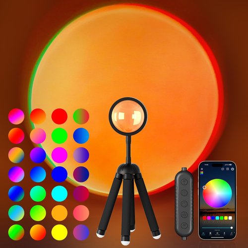 Neroupe Sunset Lamp Projector - APP Controlled Multicolor LED Lights | 360° Rotation for Mood Lighting