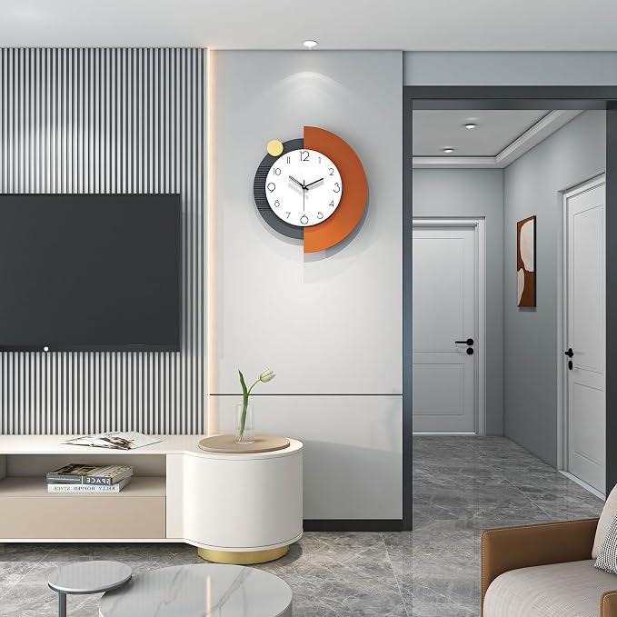 FLEBLE Modern Wall Clocks for Living Room Decor Large Decorative Wall Clock Battery Operated for Bedroom Office Kitchen Home Black Wood Silent Wall Clock Non Ticking 14x16 inches