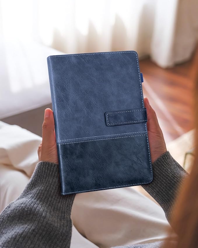 HULIPARK Leather Notebook Journal with Pen, A5 Lined Hardcover Notebook with Magnetic Closure, 240 Pages Daily Journal for Men Women, Ruled Journals Notebooks for Work, Writing, Note Taking - Blue