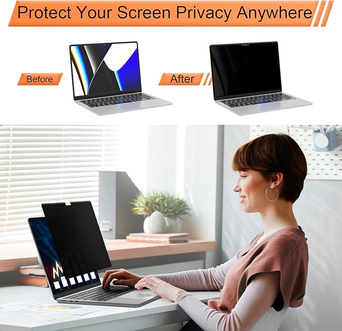 Magnetic 360° Privacy Screen for MacBook Pro 14 Inch (2021-2025, M1, M2, M3, M4, M5 Pro, Max), Removable Anti Glare Blue Light Filter, 4 Way Anti Spy Black Protector for Mac Pro 14In Laptop Computer