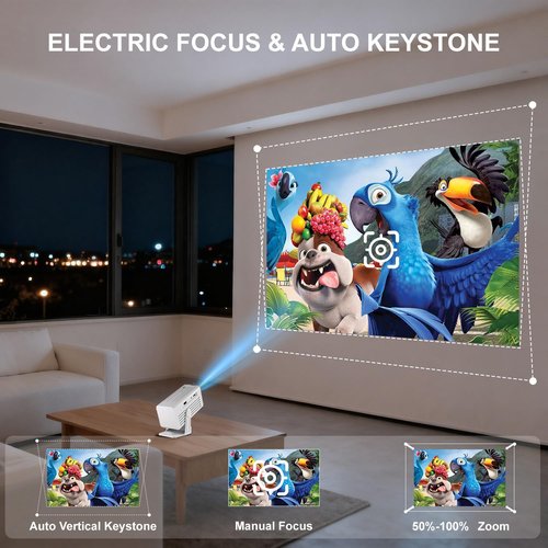 Mini Projector | Built-In Apps & 4K Support - Native 1080P, Wifi & Bluetooth, Auto Keystone, 135° for Home & Outdoor Use