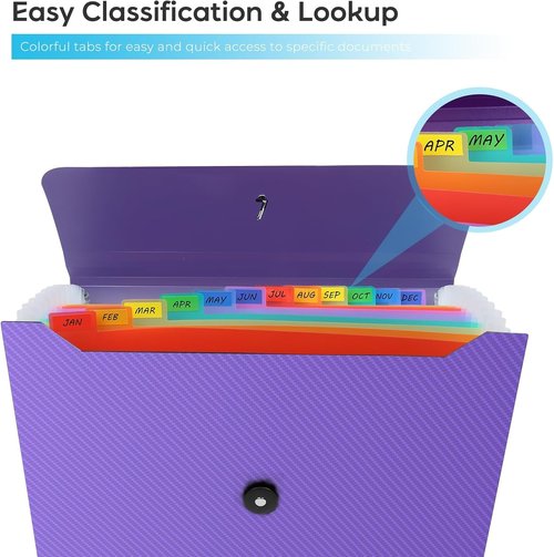 Skiennix Accordion File Organizer - 13 Pocket Expanding File Folder for Home, Office & Travel (Purple)