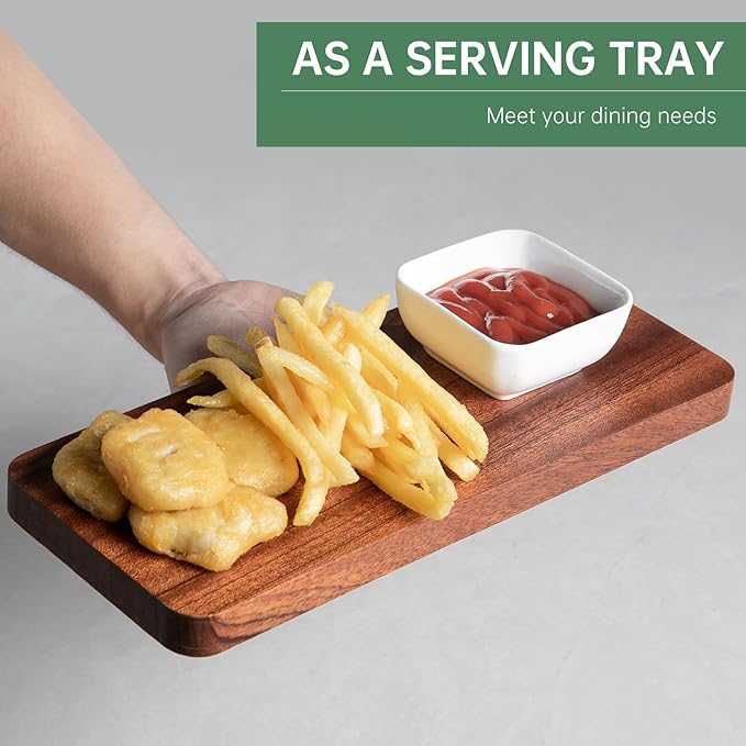 Small Wooden Cutting Board for Kitchen, Acacia Wood Chopping Board, Charcuterie Boards Serving Tray for Meat, Vegetables, Fruits, Bread, Cheese 12" x 5" x 0.7"