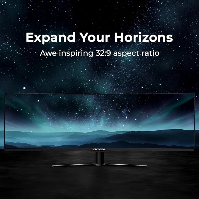 Deco Gear Curved 49” Super Ultrawide Gaming Monitor, 32:9 WDFHD 3840×1080, 144Hz, 4ms, 3000:1 VA, HDR400, Adaptive Sync, USB-C 65W, HDMI/DP, PBP/PIP, KVM, 1800R, American Seller