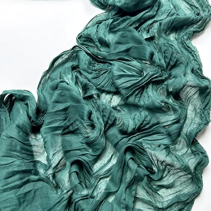 Booque Valley Christmas Table Runner 3 Pack Green Cheesecloth 10ft Soft Boho Wrinkled Decorative Gauze Sheer for Holiday Party Baptism Wedding Centerpiece Table Decor, 35x120 Inch