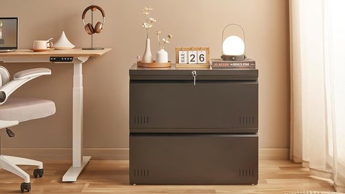 Guizeeopo Metal File Cabinet - 2-Drawer Lateral Office Storage with Lock | Heavy Duty, Black