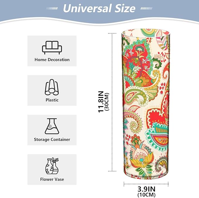 Vase Plastic Vase Elegant Cylinder Flower Vase Shatterproof Decorative Centerpiece for Home Table Office Weddings Events (11.8 x 3.9 in)