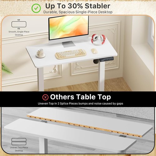JOY Worker Electric Standing Desk - Height Adjustable Sit to Stand Workstation, 31.5" x 15.75", White