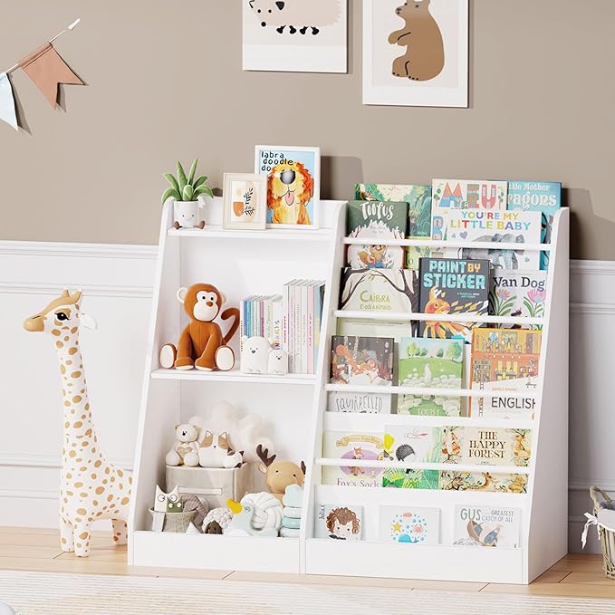 Lkeiyay Kids Bookshelf and Toy Storage,Nursery Bookshelf,Single-Sided Book Display with Storage,White