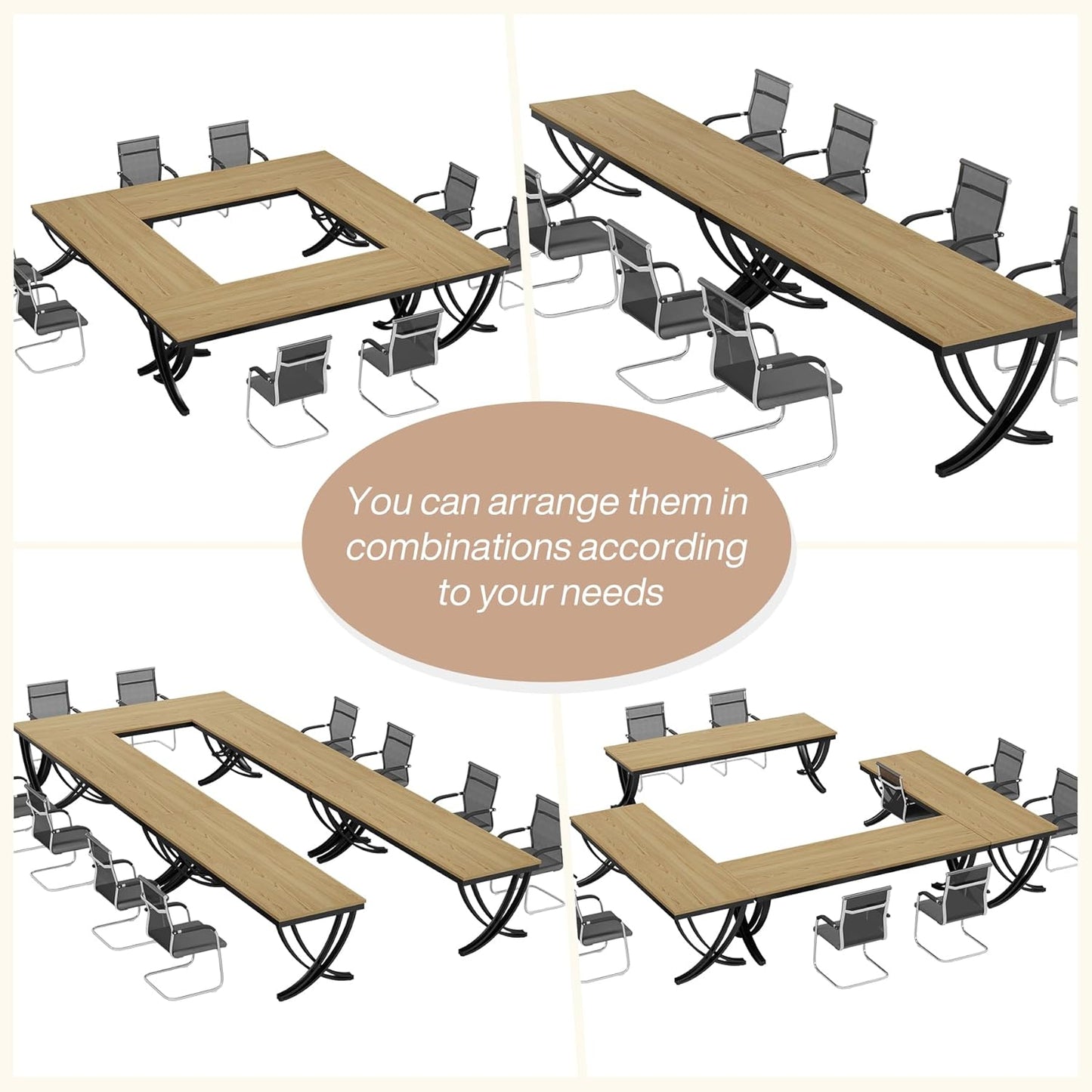 Tribesigns 6.5FT Conference Table - Rectangular Business Desk for 6-8 People | Durable Metal Frame, Oak Finish