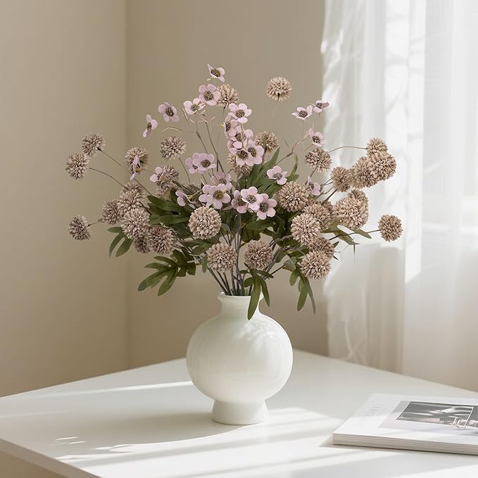 8PCS Fake Flowers Artificial Chrysanthemum Faux Mums Matching 2PCS Rose Red Daisy Faux Flowers for Vase Fall Long Stems Flower Silk Flower for Home Wedding Decoration,20.5In,No Vase,（Brown）