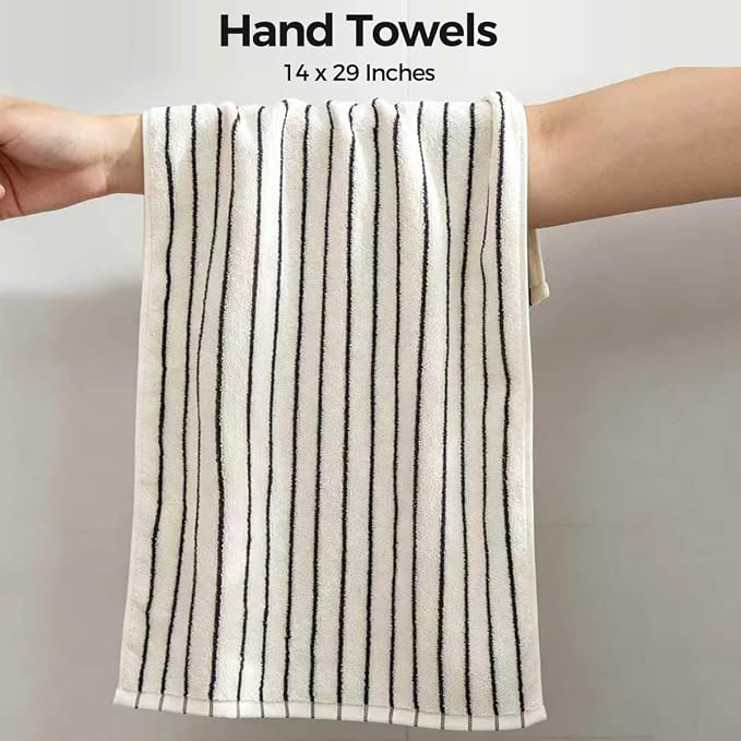 6 Piece Black and White Striped Hand Towels,100% Cotton Bathroom Towels Ultra Soft and Highly Absorbent Hand Towels for Bathroom Kitchen, Showering, Spa, Gym,Hotel (13” x 29”)