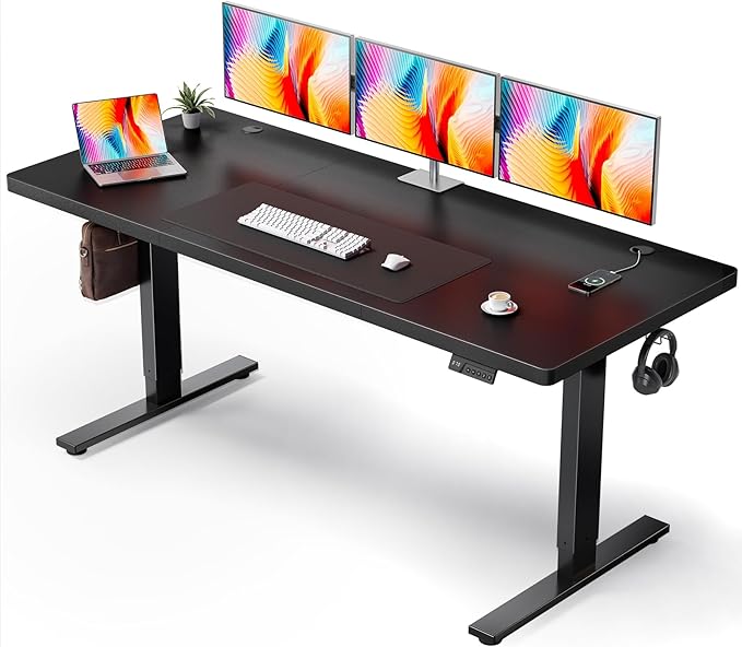 SIAGO Electric Standing Desk Adjustable - 71x30 Inch Sit Stand Desk with 1 Inch Thick Tabletop, Double Beam Frame, 3 Memory Height Adjustment, Cable Management for Home Office