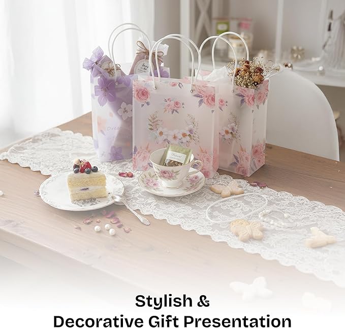 12 Pack Gift Bags with Cherry Blossom Design, Floral Plastic Totes for Wedding Favors, Party Goodies & Gifts