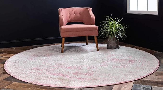 Unique Loom Bromley Collection Area Rug - Wells (5' 3" Round, Pink/ Ivory)