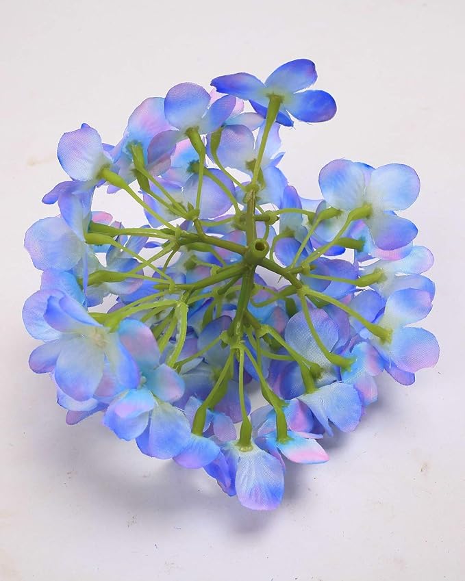 10PCS Silk Hydrangea Heads with Stems Artificial Flowers for Wedding Party Home Decor (Blue & Pink)